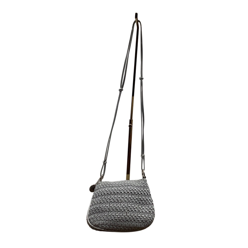 The Sak Silver Crochet Crossbody Bag Metallic Handcrafted Shoulder Bag Small - Picture 3 of 9